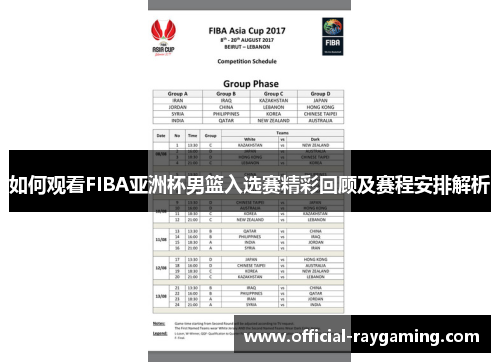 如何观看FIBA亚洲杯男篮入选赛精彩回顾及赛程安排解析