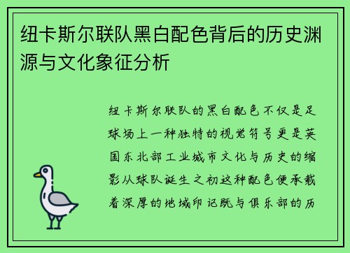 纽卡斯尔联队黑白配色背后的历史渊源与文化象征分析